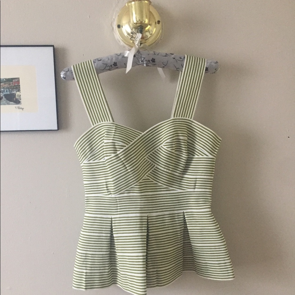 Anthropologie Striped Peplum Bustier Top - Light Green & White